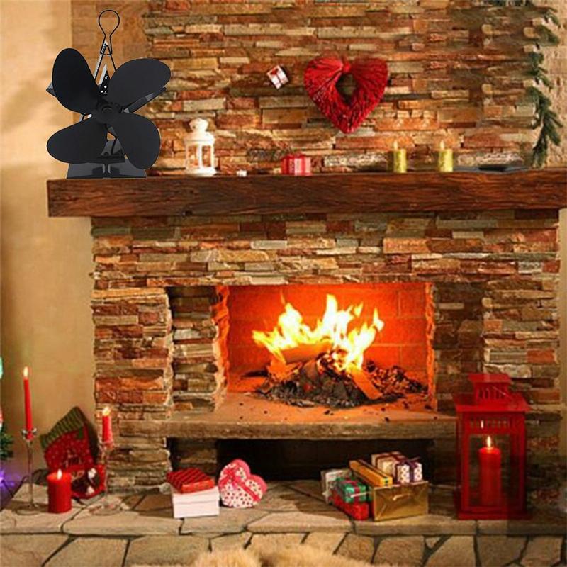 Efficient 4-blade Heat-powered Stove Fan - Aluminum - Black