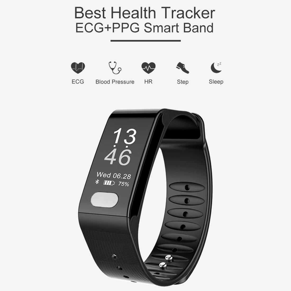 Oled Fitness Tracker With Ecg Heart Rate Bp And Sleep Monitoring - Sports Mode - Black