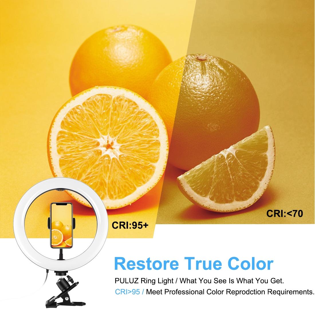 10.2 Ring Light with Monitor Clip & Usb 3 Modes Dual Colour Temperature Dimmable Curved Diffuse Vlogging Selfie Beauty Photography Video Lights Phone Clamp - Black