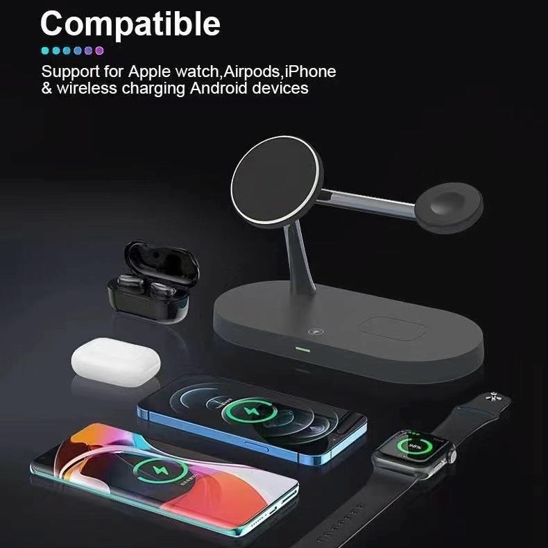 15W 5 In 1 Magnetic Wireless Charger For Iphone 12 & Apple Watch & Airpods - Black