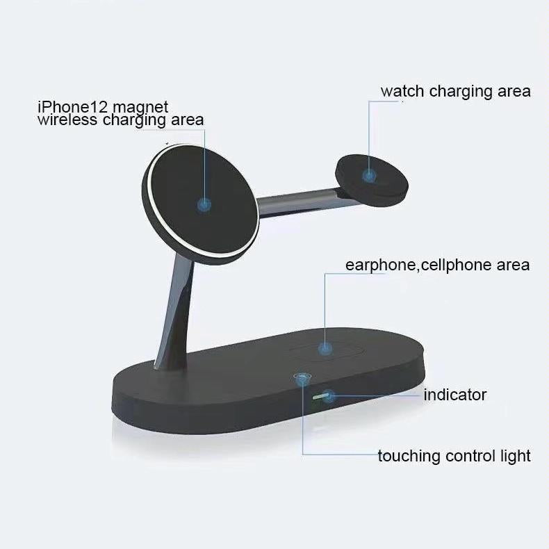 15W 5 In 1 Magnetic Wireless Charger For Iphone 12 & Apple Watch & Airpods - Black