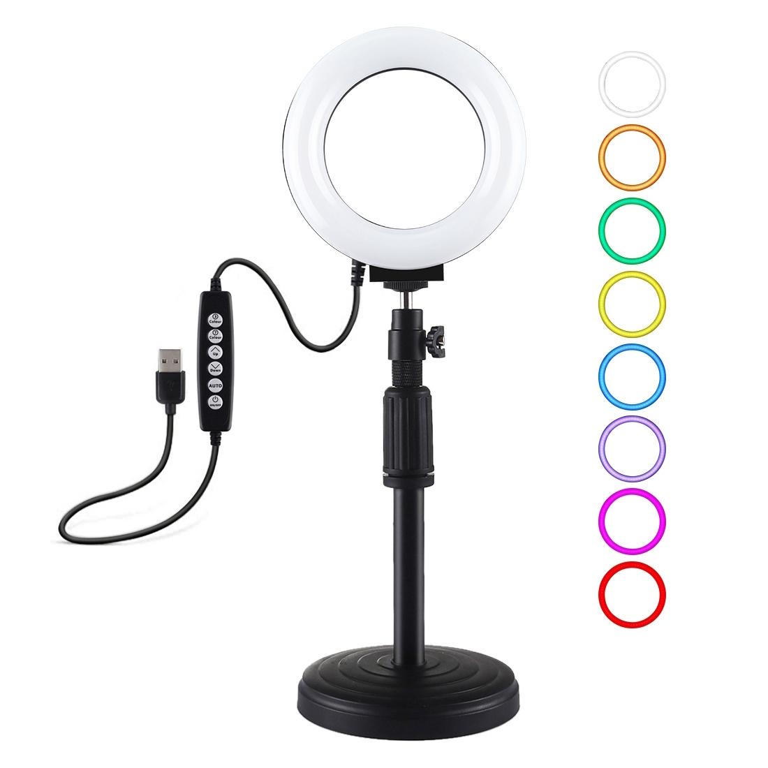 Curved Surface Ring Light with Usb 10 Modes 8 Colour Rgbw Cold Shoe Tripod Black