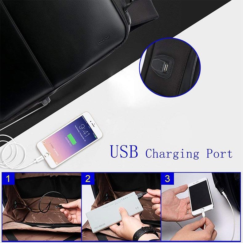 Business Waterproof Anti-Theft Double Shoulder Bag With Usb Port - 27X16.5X40Cm Black