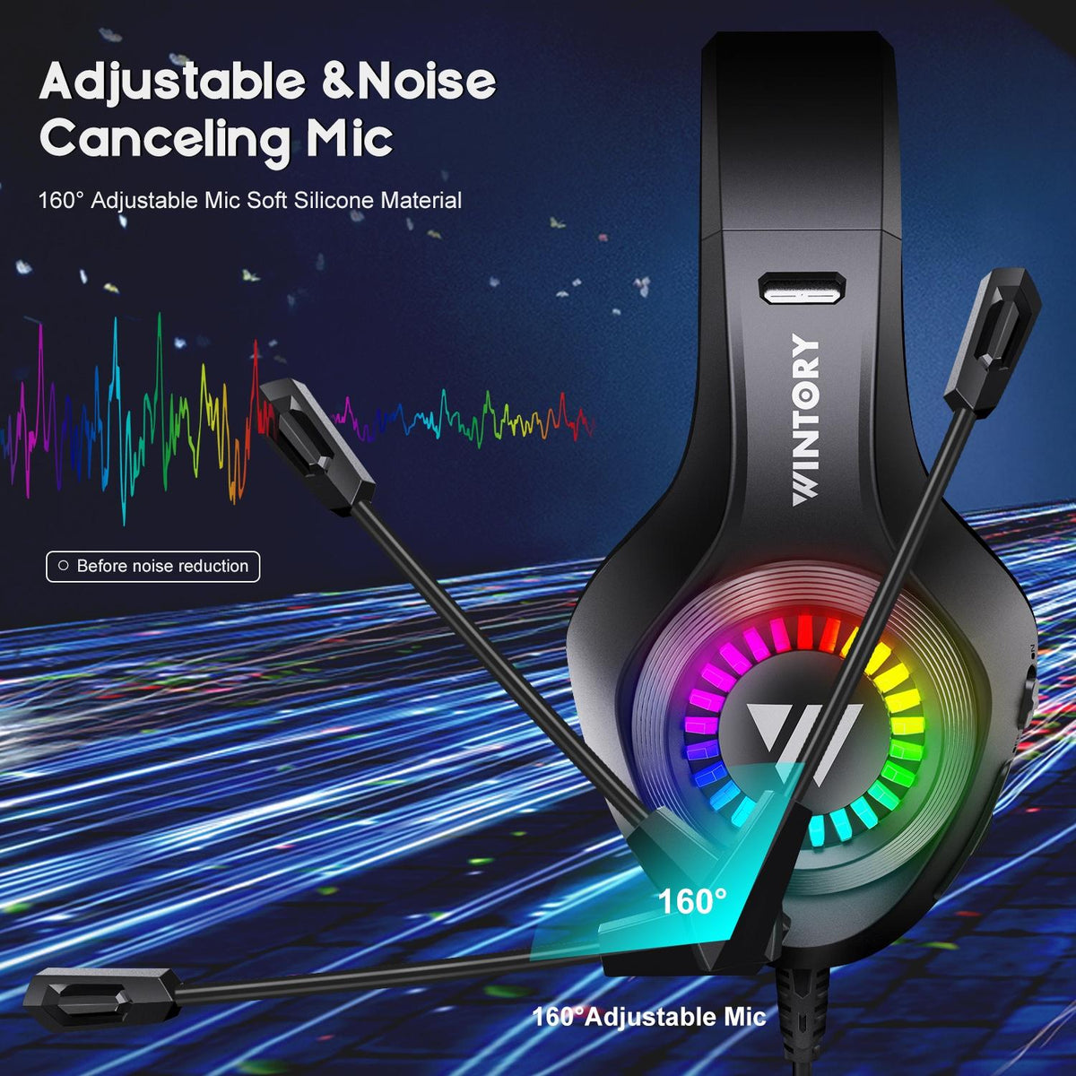 Adjustable Rgb Gaming Headset With Mic Black