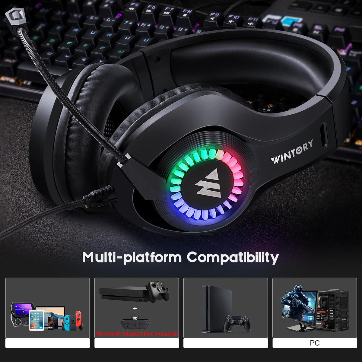 Adjustable Rgb Gaming Headset With Mic Black