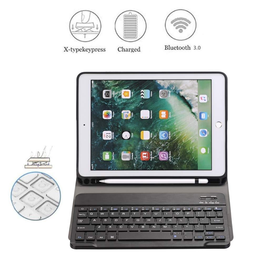 Bluetooth Keyboard & Leather Tablet Case For Ipad Pro / Air 9.7 With Detachable Design & Pencil Holder - Black