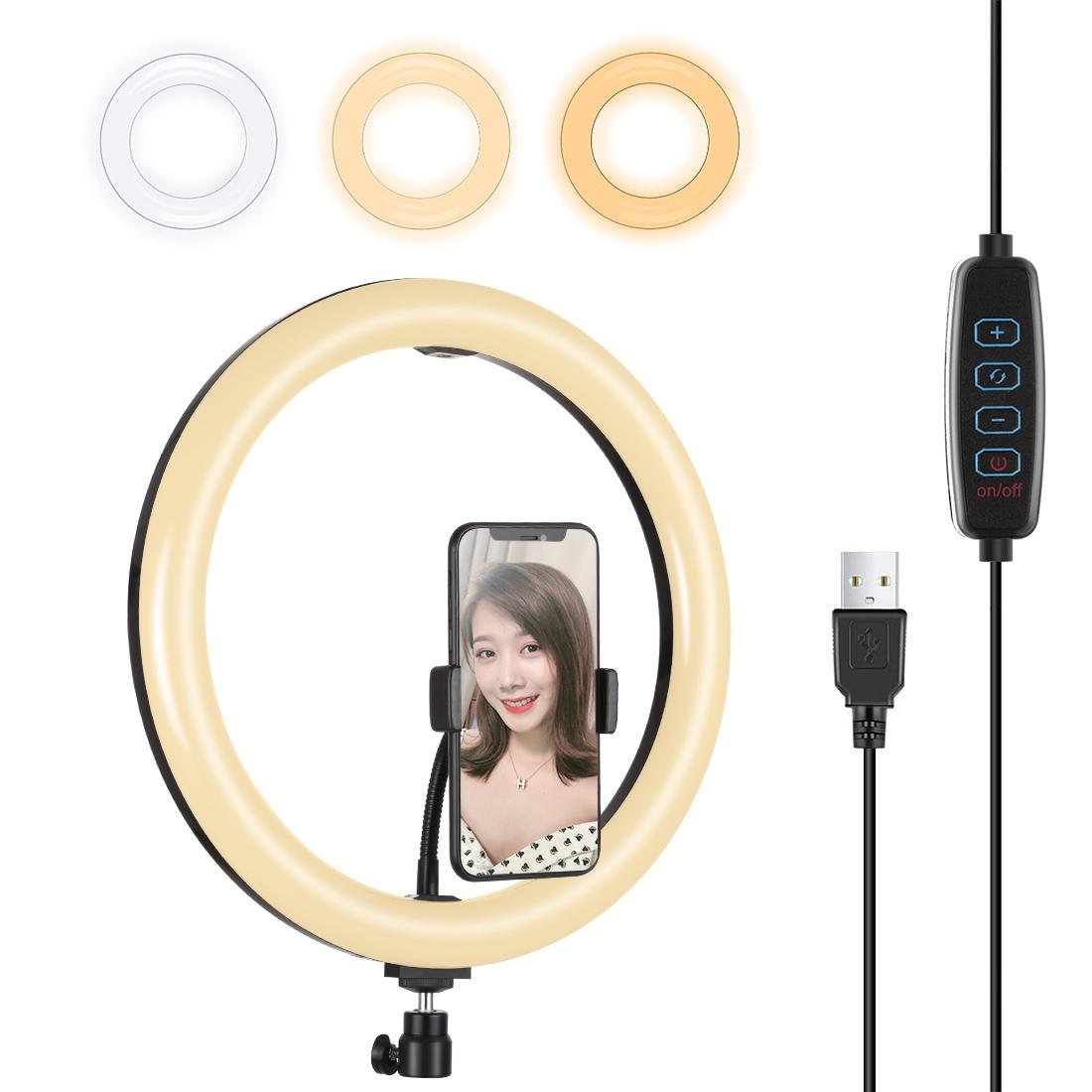 30cm Usb Dual Colour Led Ring Light with Phone Clamp - Black