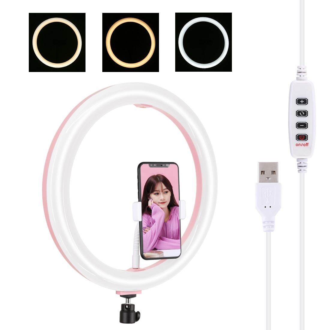 30cm Usb Dual Colour Led Ring Light with Phone Clamp - Black