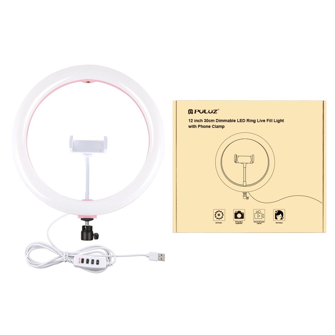 30cm Usb Dual Colour Led Ring Light with Phone Clamp - Black