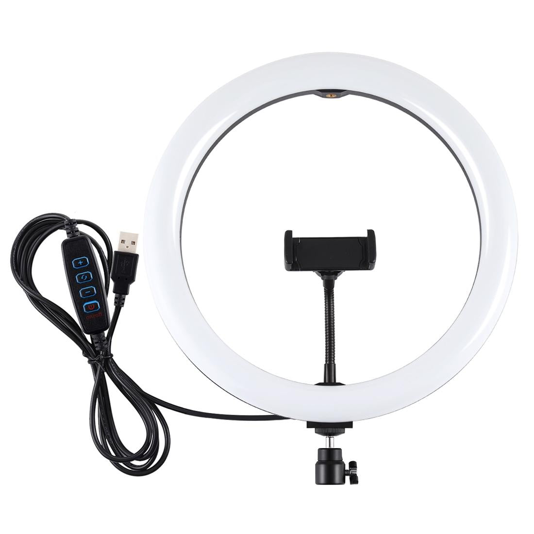 30cm Usb Dual Colour Led Ring Light with Phone Clamp - Black