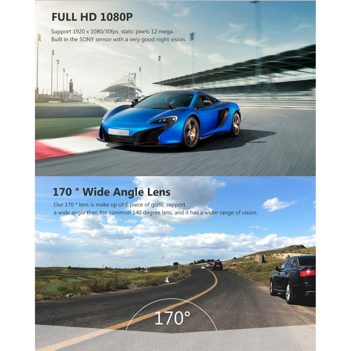 Full Hd 1080P Car Dvr Camera With 2.45 Ips Screen And 170 Degree Wide Angle View