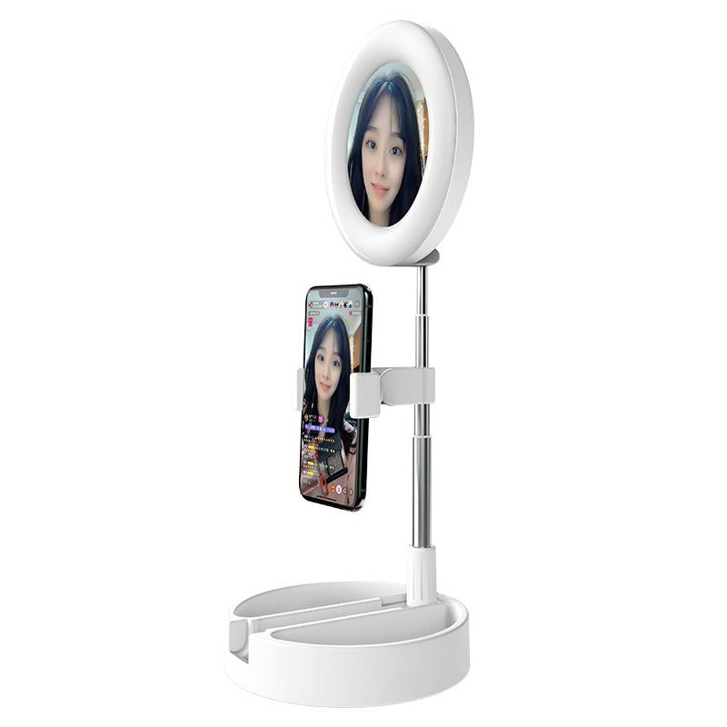 Foldable Desktop Makeup Mirror Holder with Storage - Black