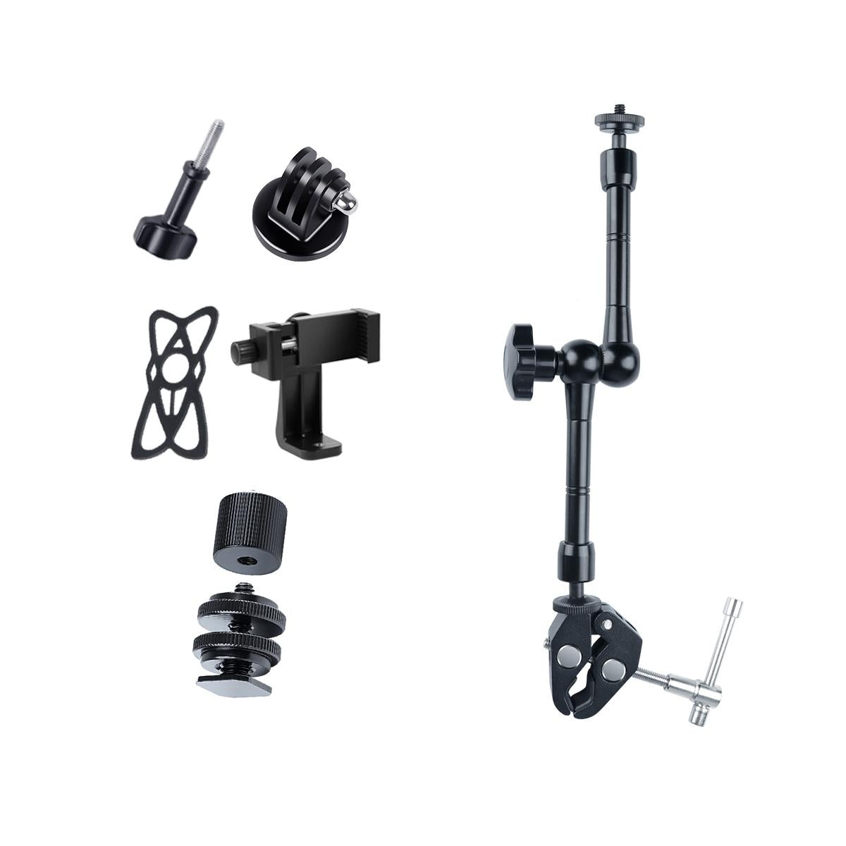 Adjustable Magic Arm With Phone Clamp &amp; Large Claws - 11 Inch Black