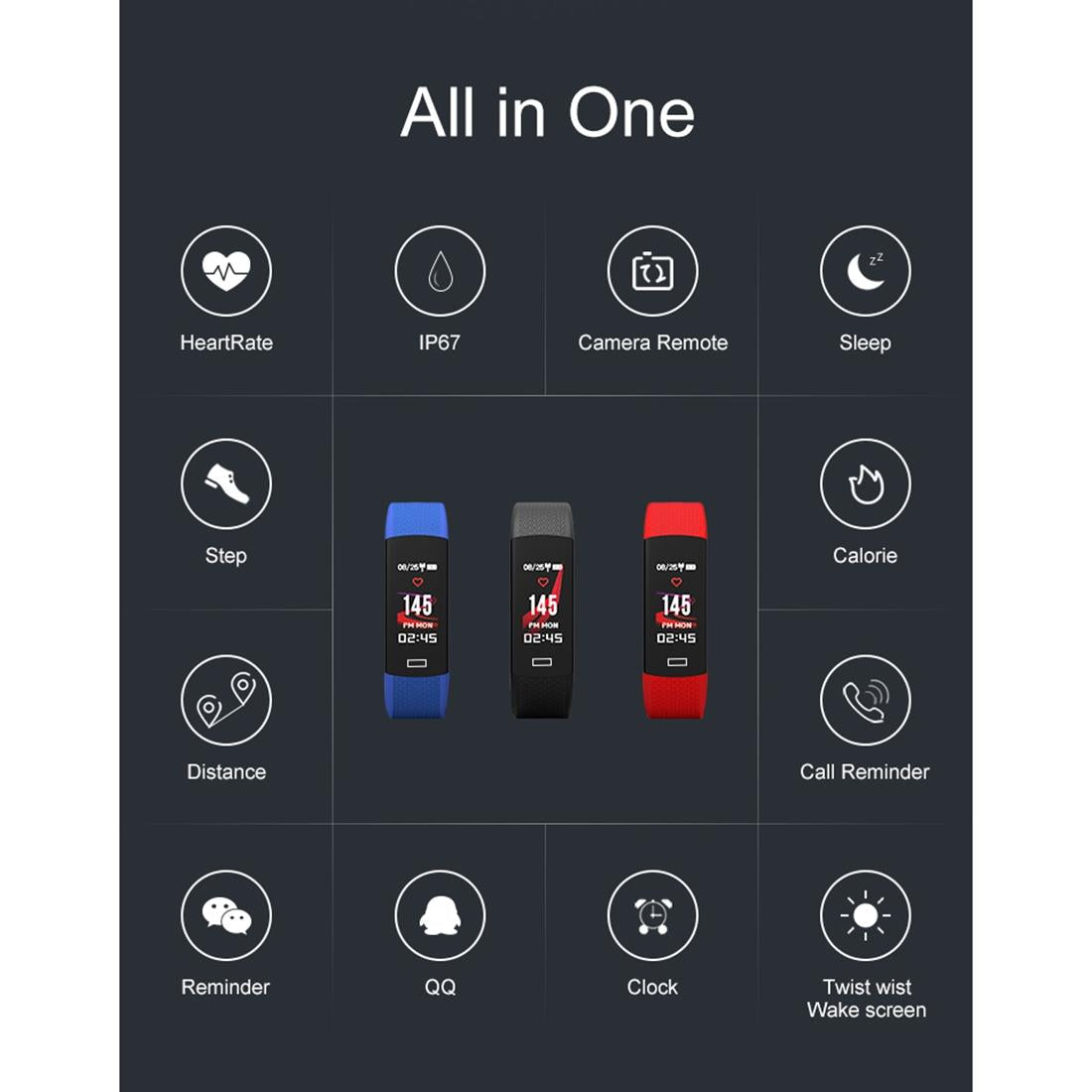 Fitness Tracker With Heart Rate Monitor - Tft Display - Black