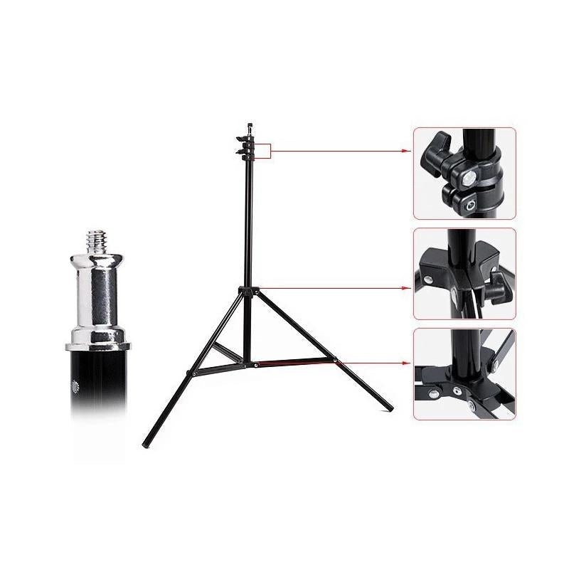 Aluminum Light Stand For Studio Flash - 2.0M Height - Black