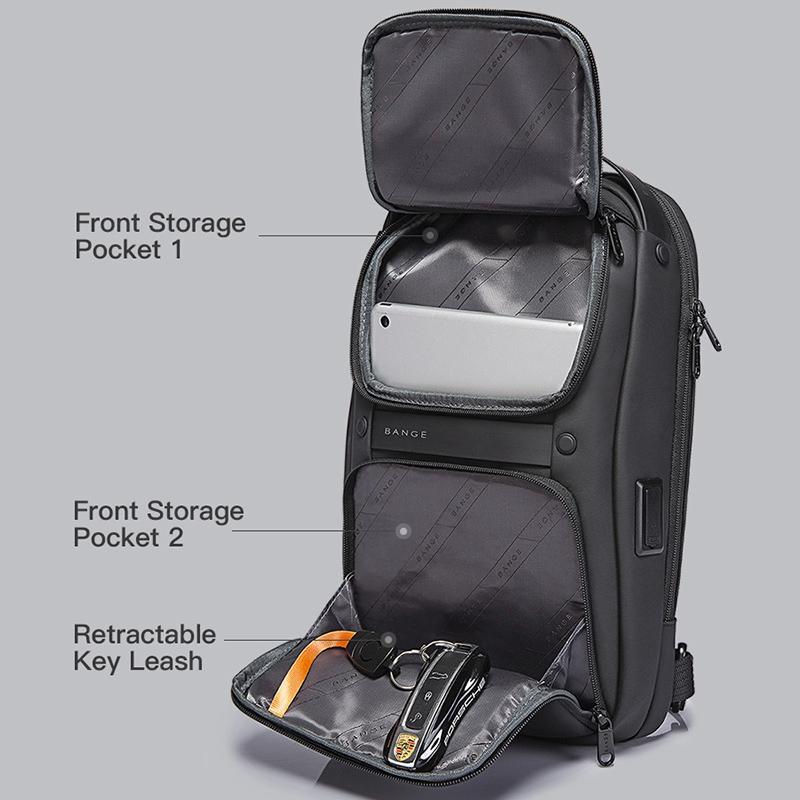 Waterproof Oxford Cloth Crossbody Chest Bag With Usb Port 35 X 21 X 12Cm Black