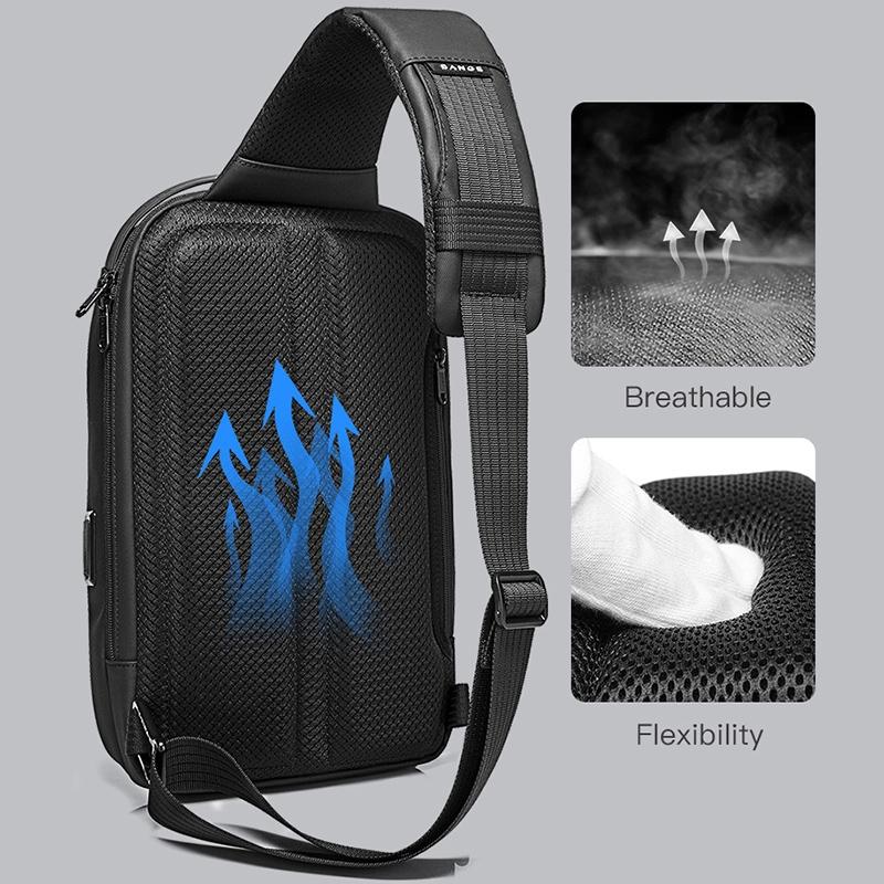 Waterproof Oxford Cloth Crossbody Chest Bag With Usb Port 35 X 21 X 12Cm Black