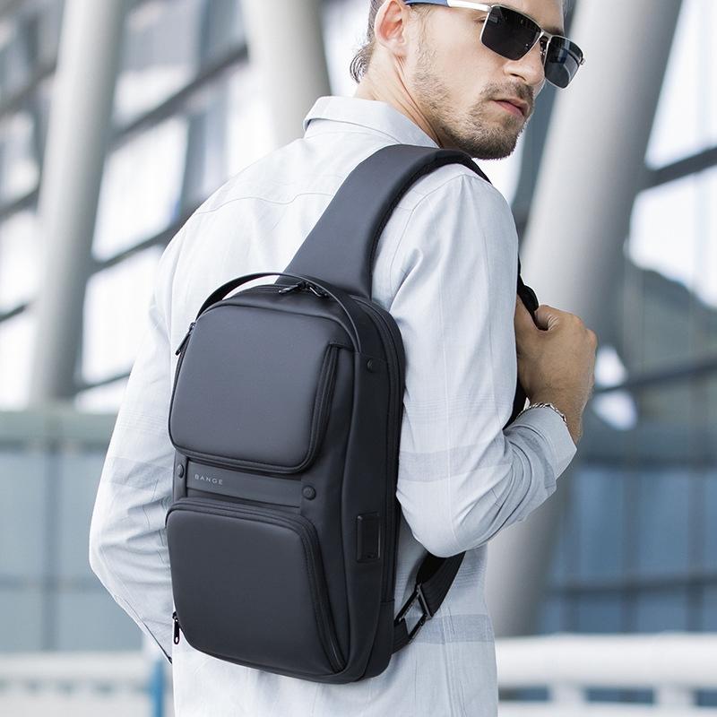 Waterproof Oxford Cloth Crossbody Chest Bag With Usb Port 35 X 21 X 12Cm Black