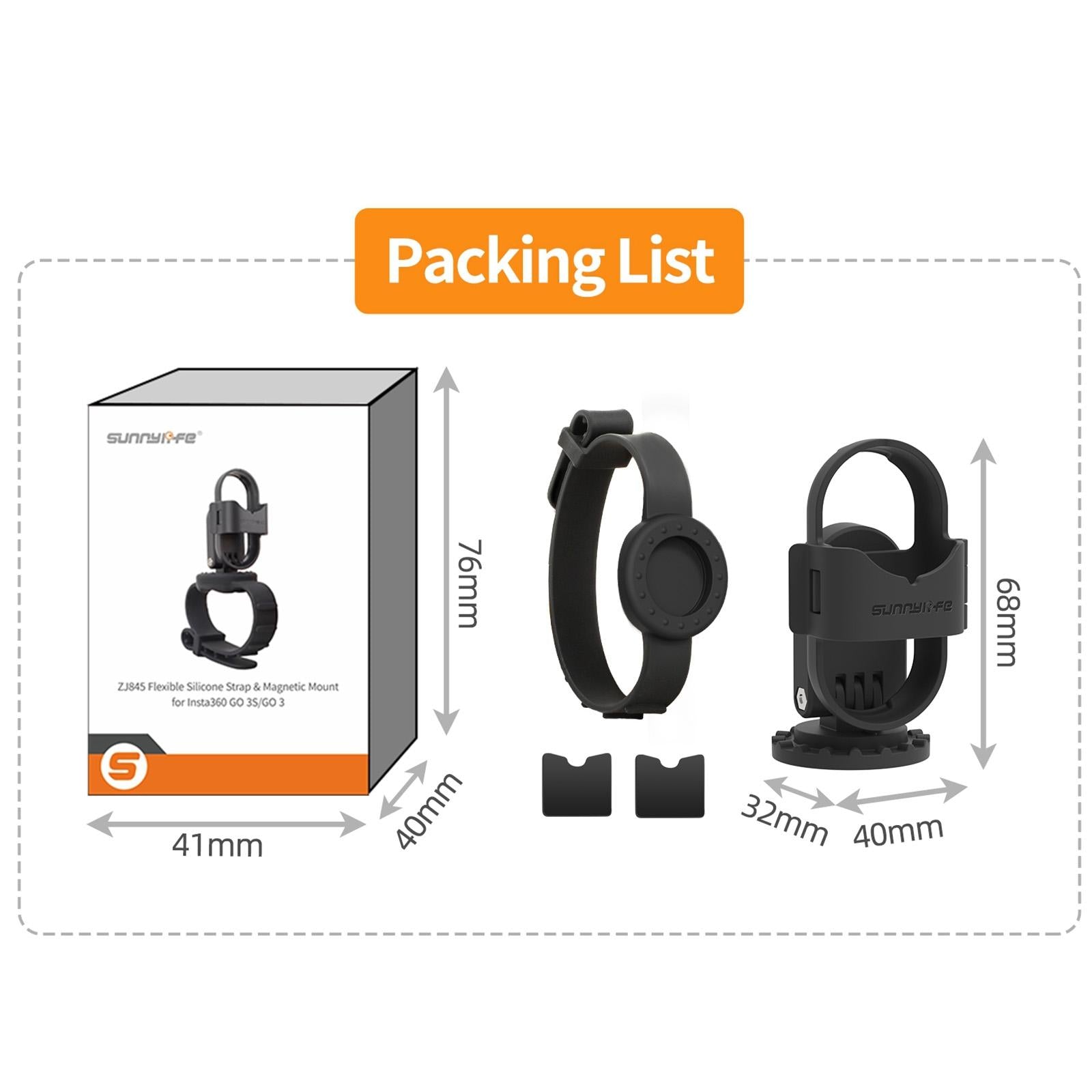 Insta360 Go 3s / Go 3 Sunnylife Camera Strap with Magnetic Mount and Silicone Wristband for Drone and Backpack - Black Stripe