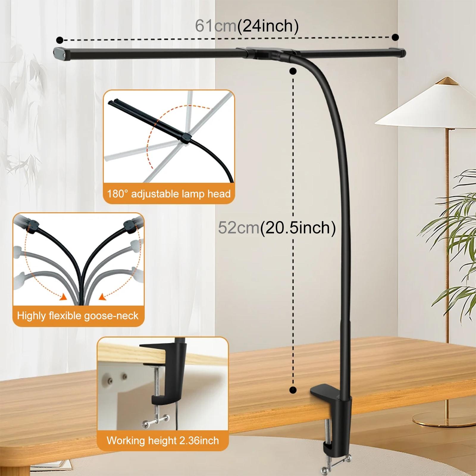 Double Head Clip Desk Lamp with Gooseneck Tube Led in Black