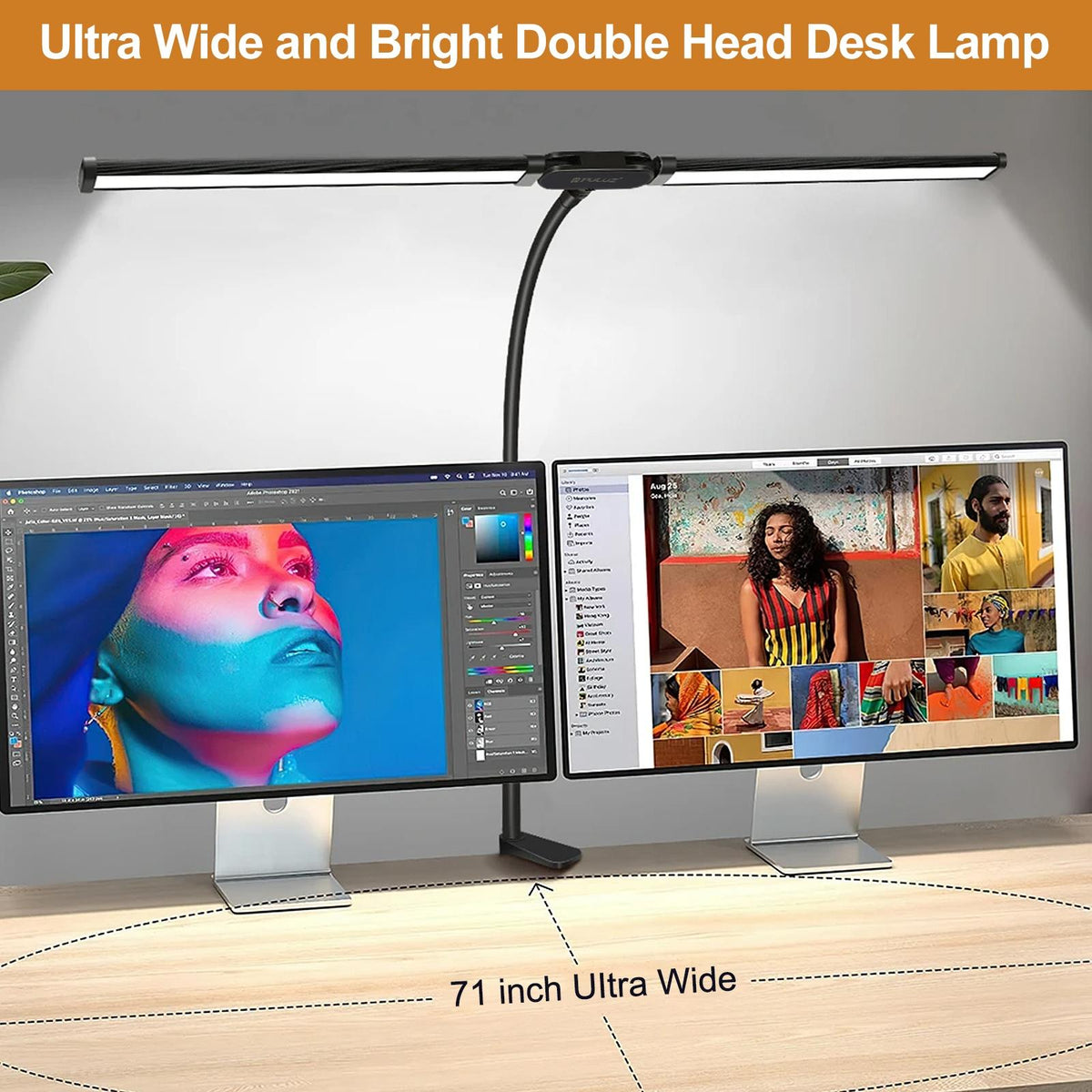 Double Head Clip Desk Lamp with Gooseneck Tube Led in Black