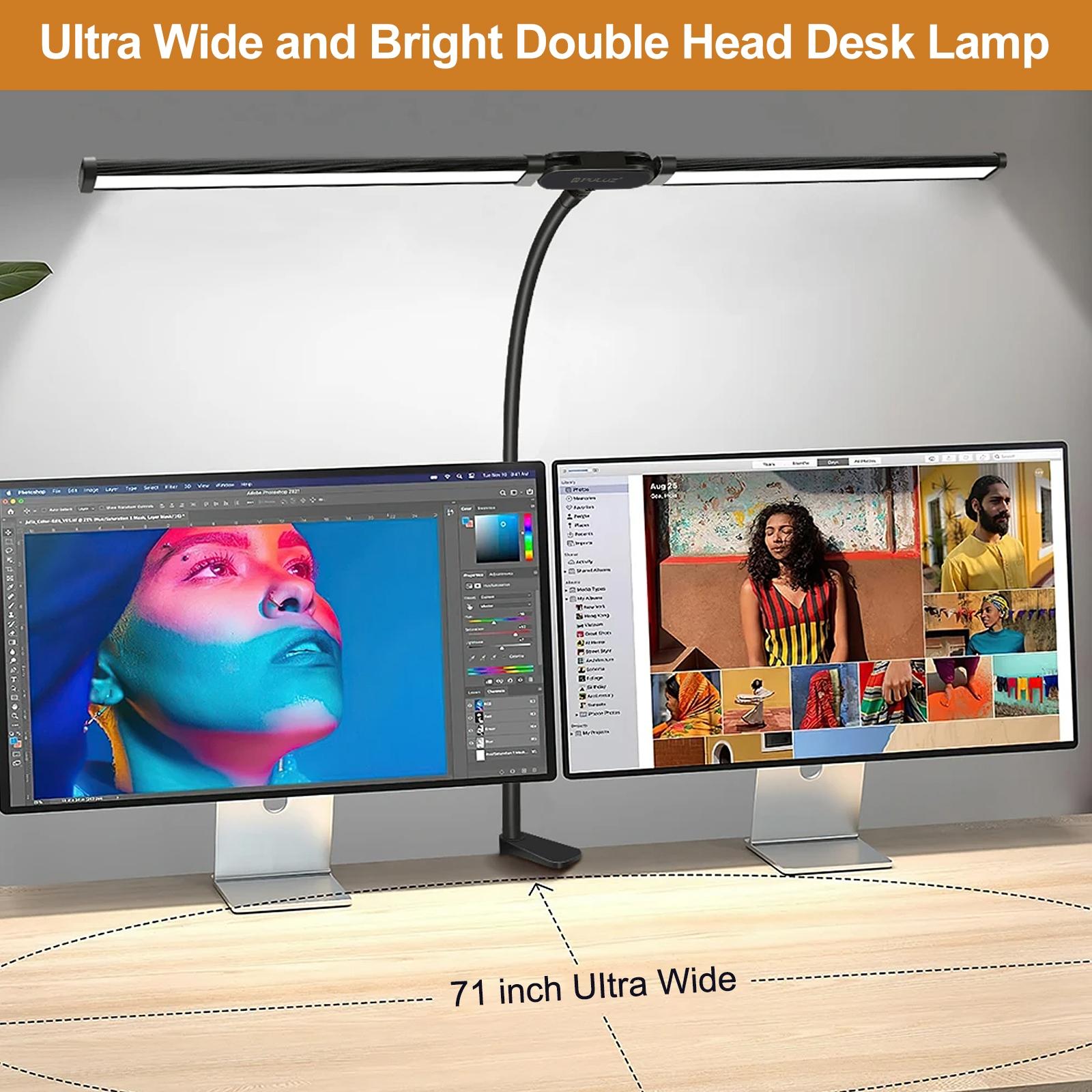Double Head Clip Desk Lamp with Gooseneck Tube Led in Black