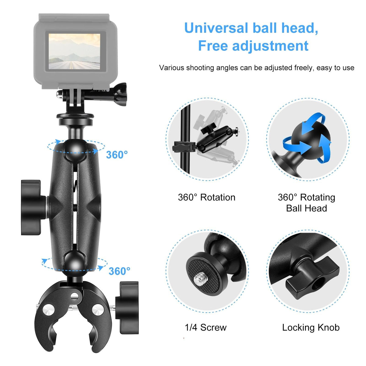 Universal Motorcycle Handlebar Mount for Action Cameras