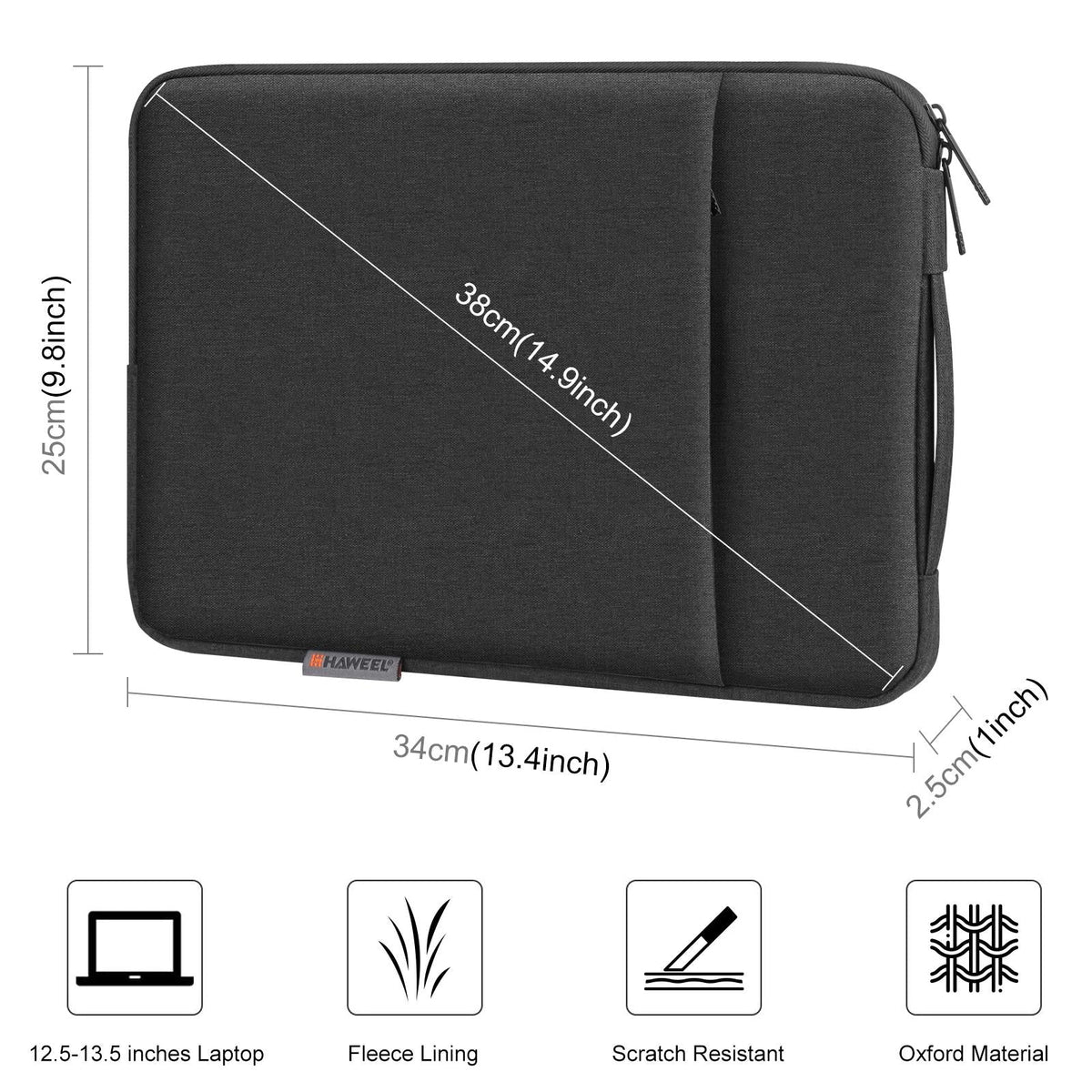 12.5-13.5 Inch Laptop Sleeve Briefcase with Zipper and Handle - Black
