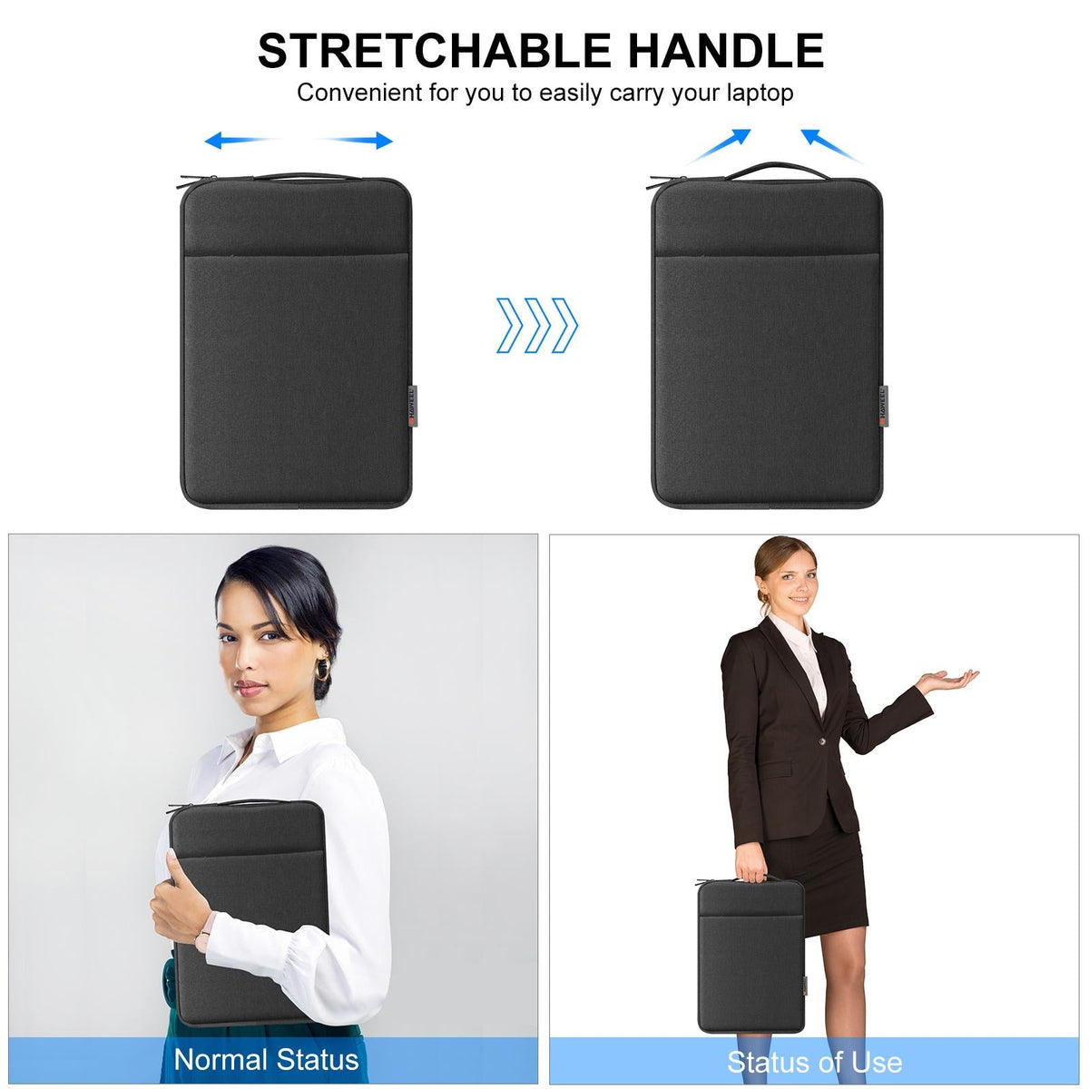 12.5-13.5 Inch Laptop Sleeve Briefcase with Zipper and Handle - Black