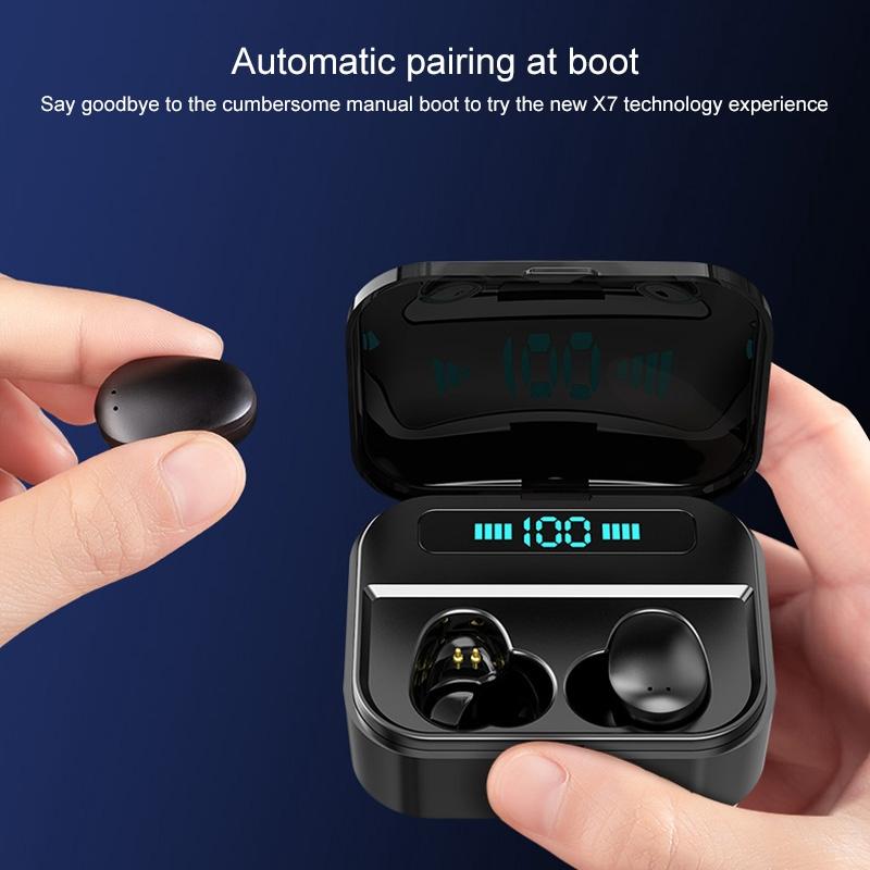Wireless Stereo Bluetooth Headset with Charging Case and Digital Display - X7 Tws V5.0 - Black