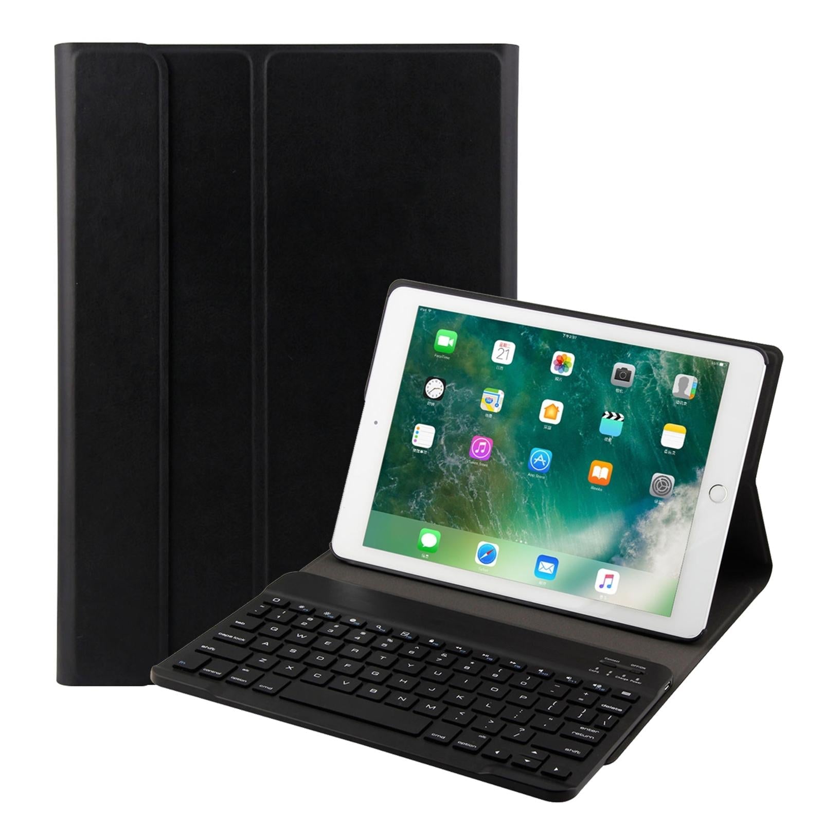 Bluetooth Keyboard & Leather Tablet Case For Ipad Air / Pro 9.7 - Three-Gear Angle Adjustment Magnetic Sleep Function - Abs Brushed Texture - Black