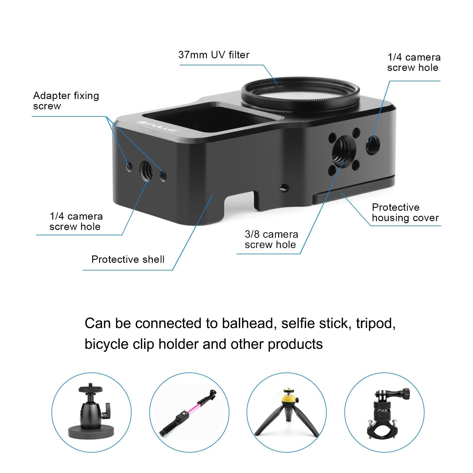 Aluminum Cage for Dji Action 2 - Cnc Alloy - Black