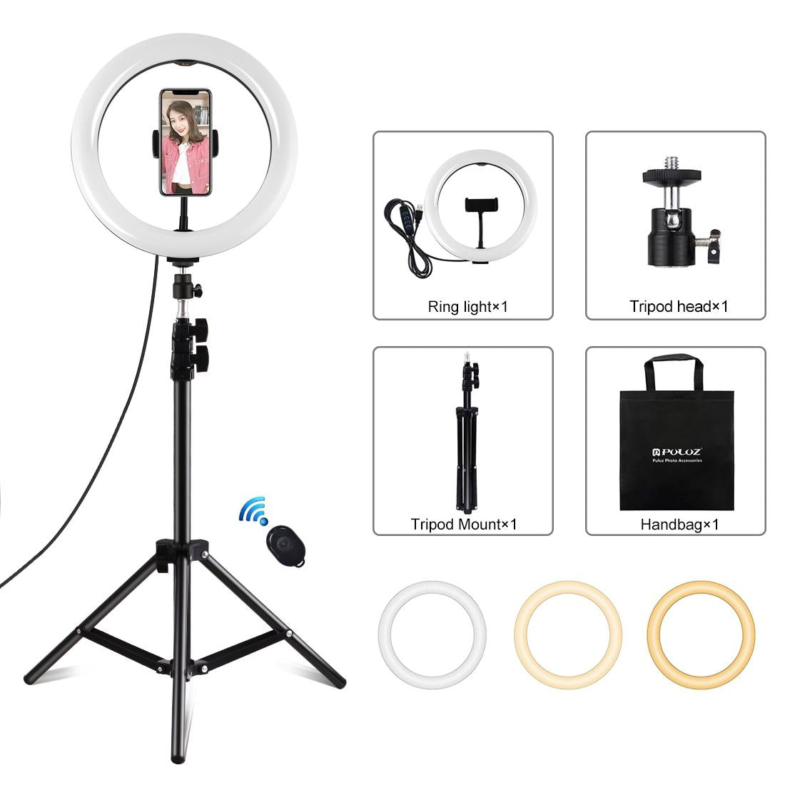 10.2 Ring Light with Tripod Usb 3 Modes Dual Colour Diffuse Light Phone Clamp with Remote - Black