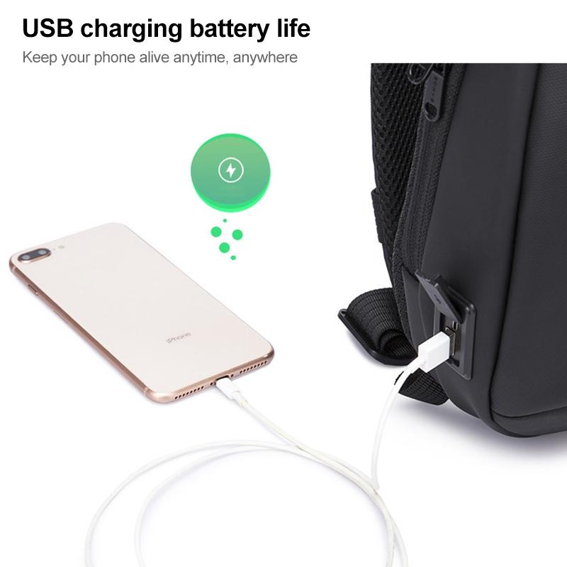 Waterproof Men Crossbody Chest Bag Usb Port 34 X 19 X 6Cm - Black