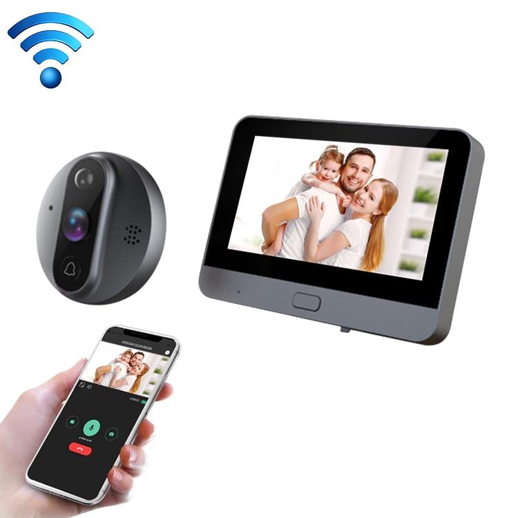 Smart Wifi Video Doorbell - 4.3 Inch Visual Peephole - Black