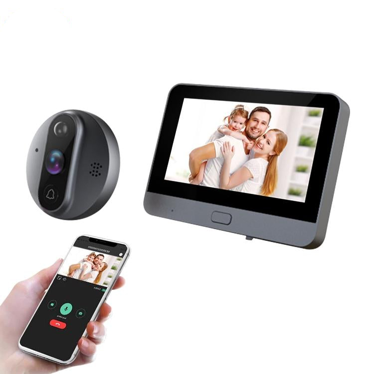 Smart Wifi Video Doorbell - 4.3 Inch Visual Peephole - Black