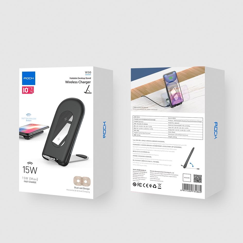 Foldable 15W Wireless Charger For Mobile Phones Black