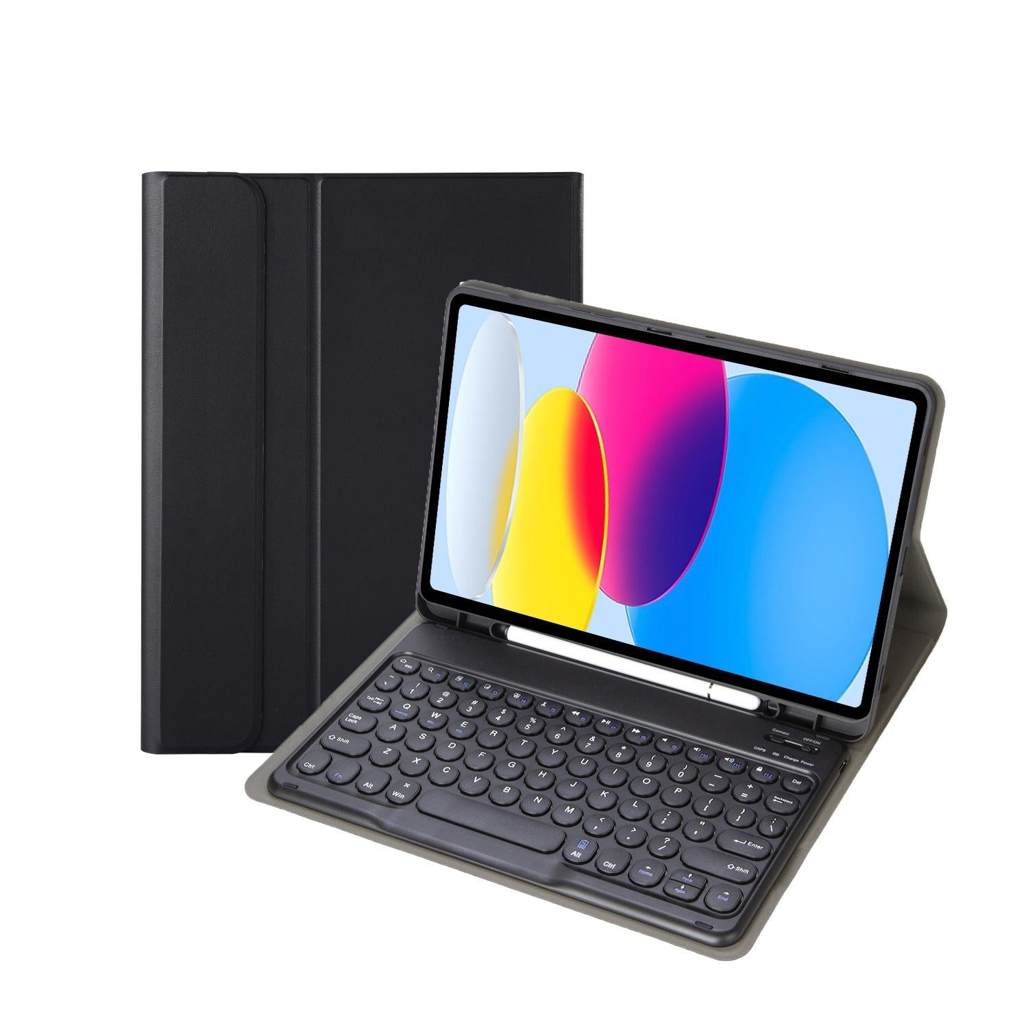 2022 Ipad 10.9 Bluetooth Keyboard Leather Case With Pen Slot - Lambskin Texture - Black