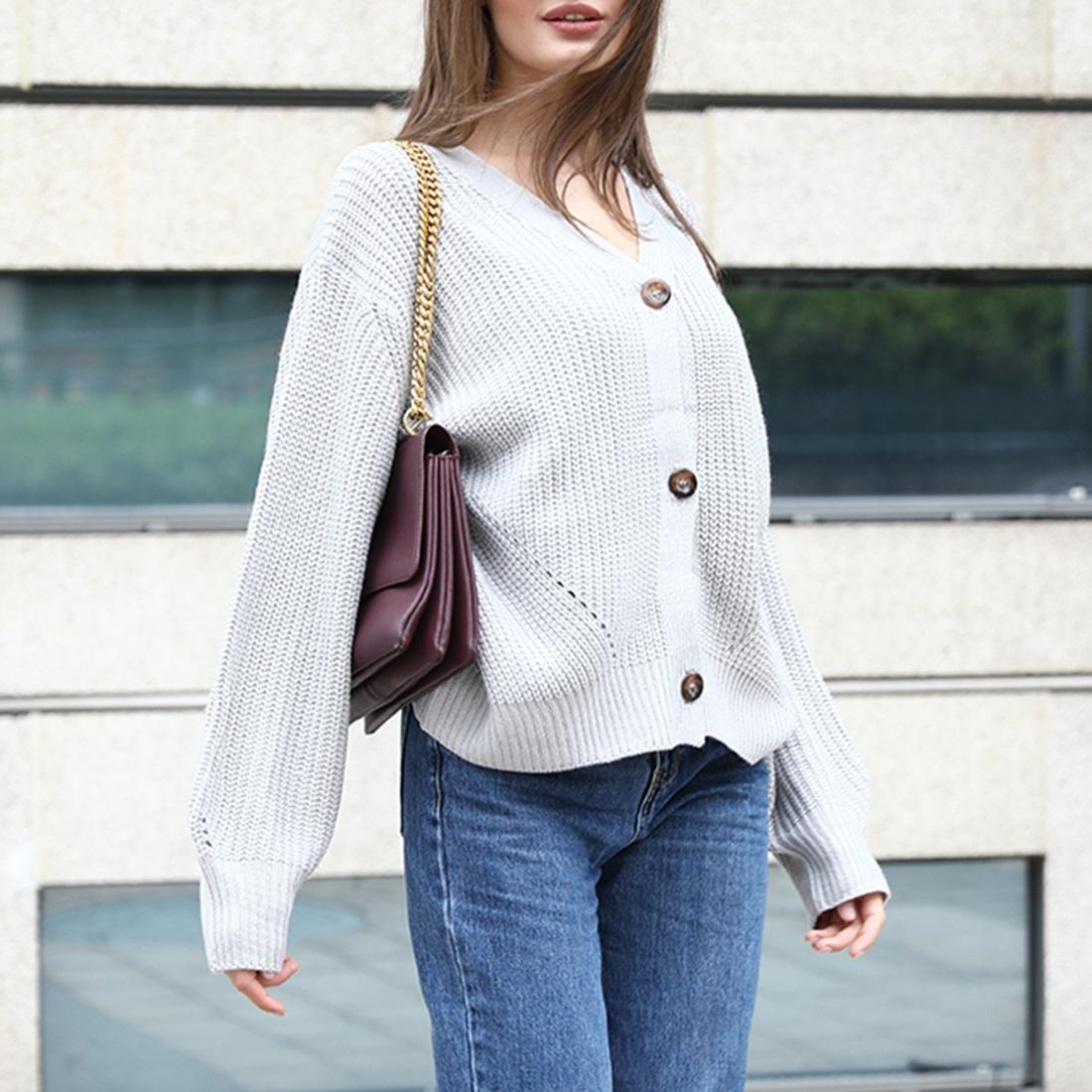 Fashion Cardigan Solid Colour Knit Button Sweater Black - Black M