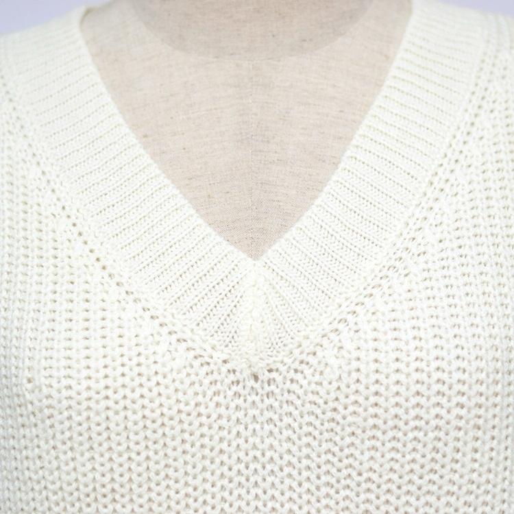 Fashion Casual V-Neck Sweater - White M