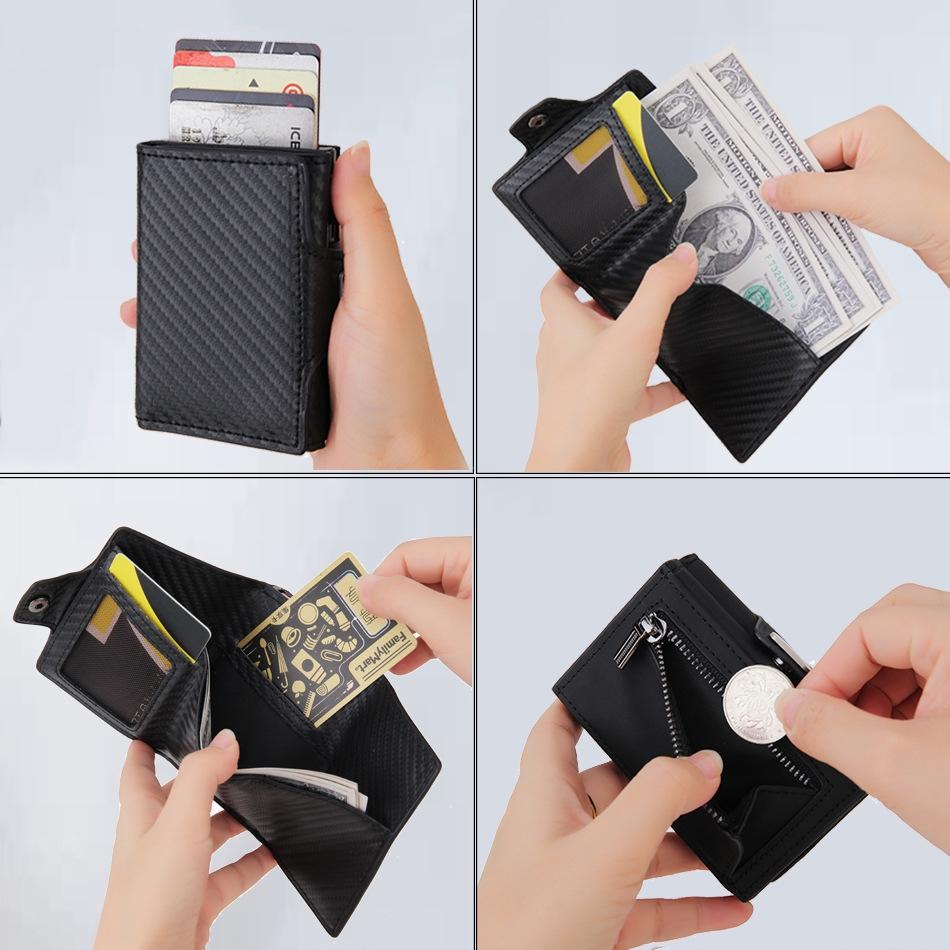 Carbon Fiber Rfid Zipper Card Holder - Sleek and Secure - Carbon Fiber Black
