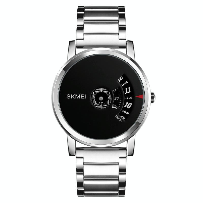 Stylish 30m Waterproof Quartz Watch with Stainless Steel Band - Silver + Black