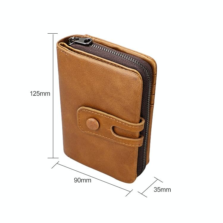Zip Rfid Crazy Horse Leather Wallet - Brown - Yellowish-Brown