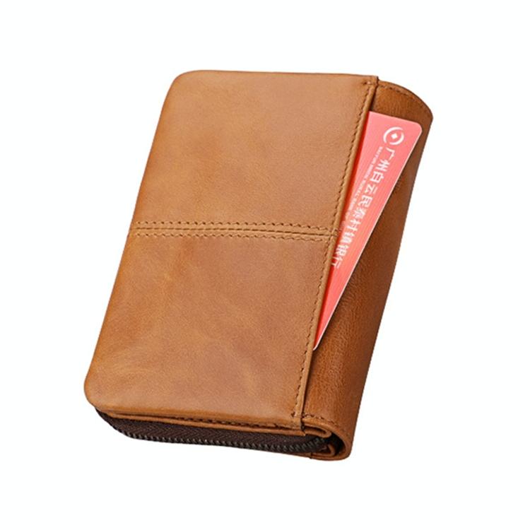 Zip Rfid Crazy Horse Leather Wallet - Brown - Yellowish-Brown