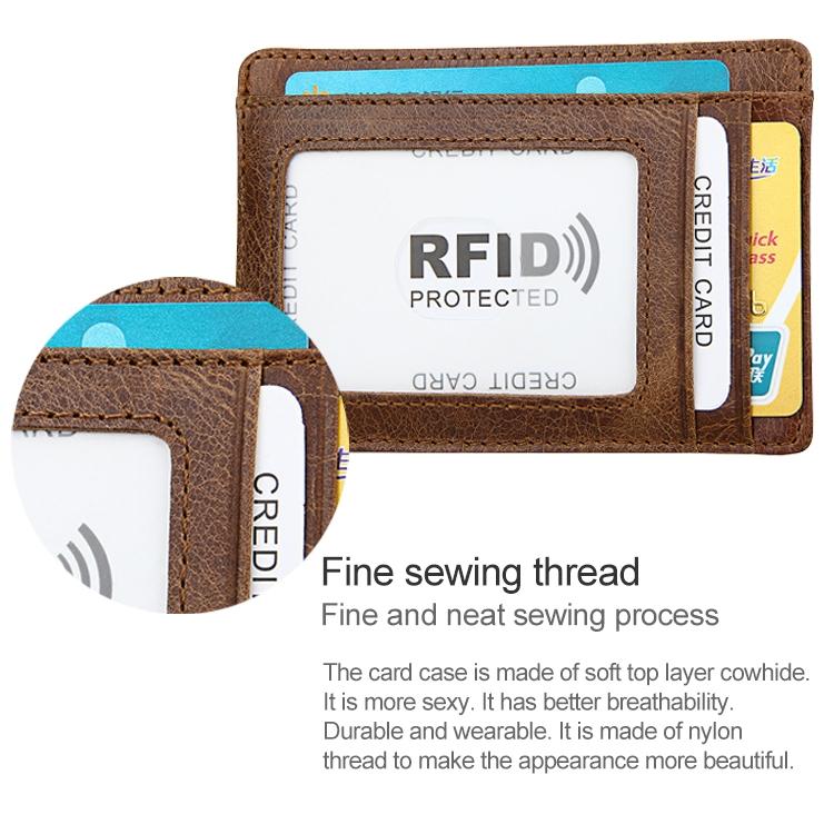 Leather Rfid Card Holder Wallet - Crazy Horse - Coffee