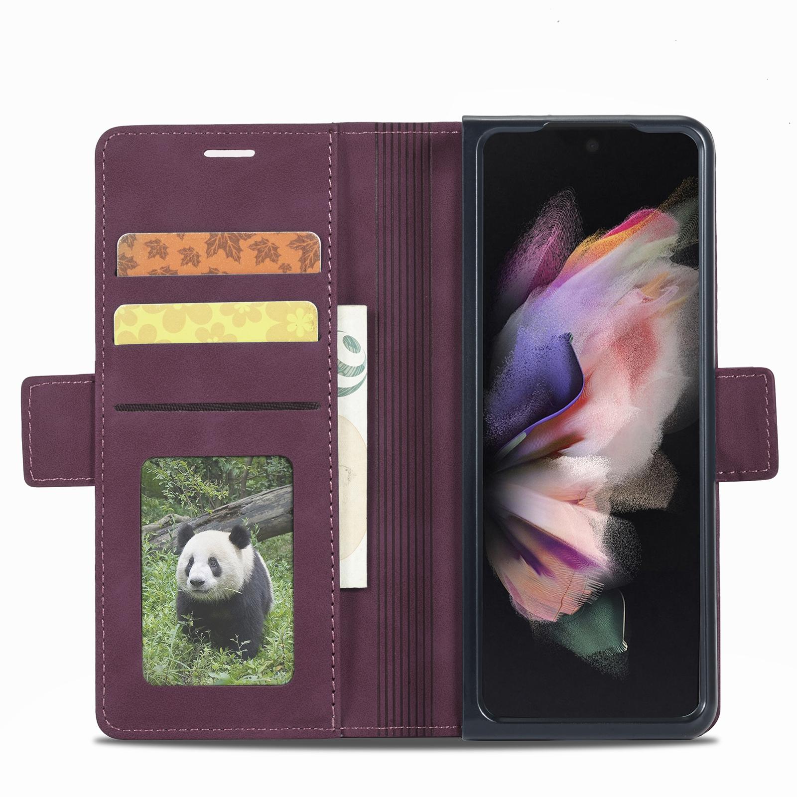 For Samsung Galaxy Z Fold4 5G Leather Dual Side Buckle Phone Cover - Wine Red
