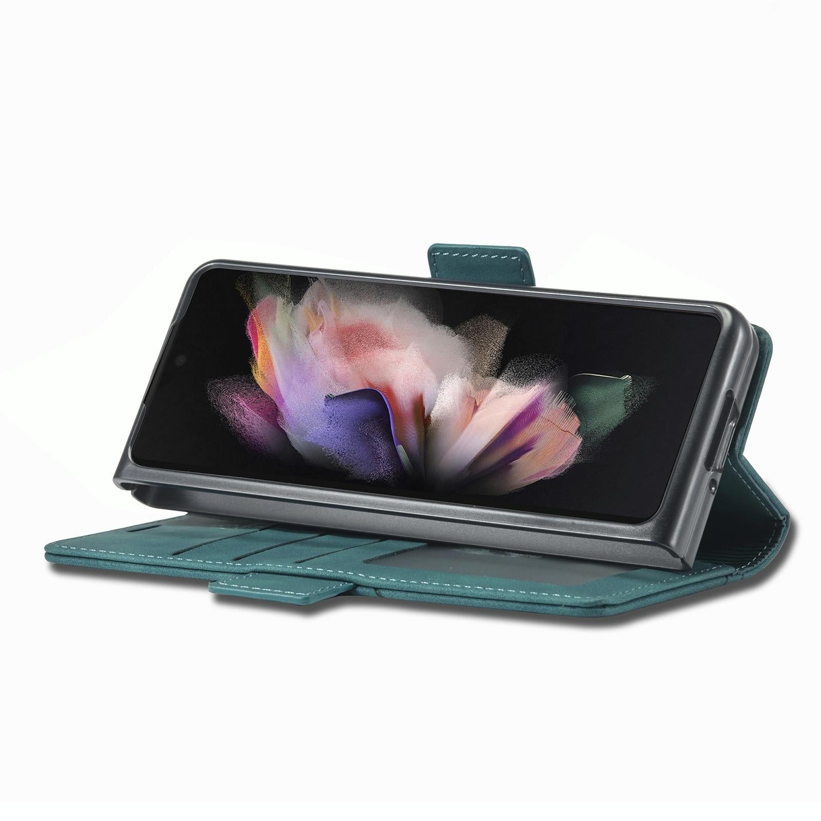 For Samsung Galaxy Z Fold4 5G Leather Dual Side Buckle Phone Cover - Wine Red