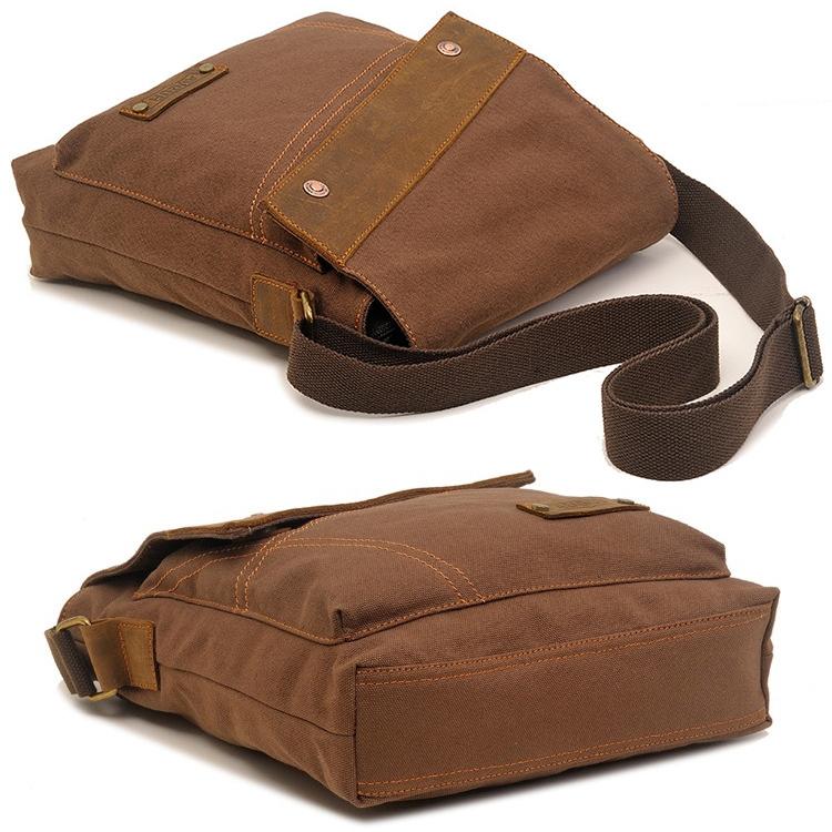 Retro Canvas Vertical Shoulder Messenger Bag Functional & Stylish - Coffee