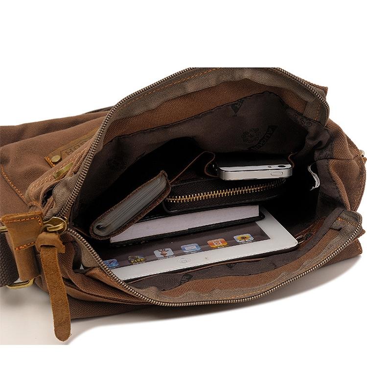Retro Canvas Vertical Shoulder Messenger Bag Functional & Stylish - Coffee