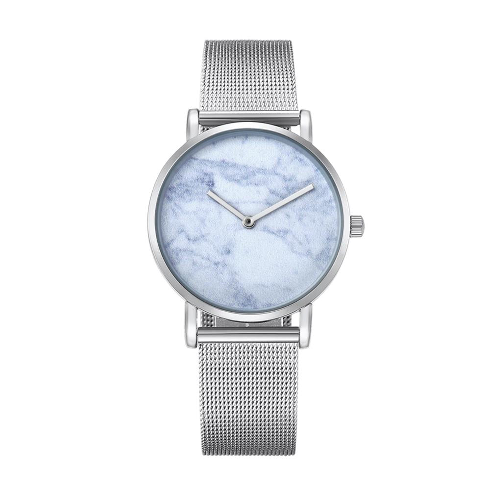 Stylish Women Quartz Watch With Stainless Steel Band - Round Dial Silver Alloy Case